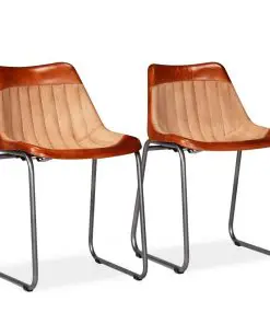 vidaXL Dining Chairs 2 pcs Brown and Beige Real Leather and Canvas