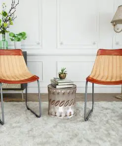 vidaXL Dining Chairs 2 pcs Brown and Beige Real Leather and Canvas