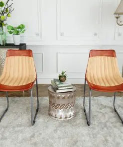 vidaXL Dining Chairs 2 pcs Brown and Beige Real Leather and Canvas