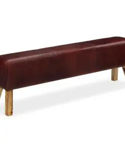 vidaXL Bench Genuine Leather Brown 160x28x50 cm