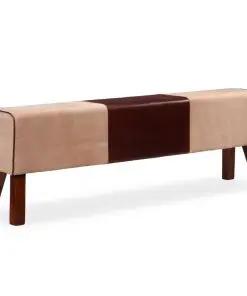 vidaXL Bench Genuine Leather and Canvas Beige and Brown 160x28x50 cm vidaXL Bench Genuine Leather and Canvas Beige and Brown 160x28x50 cm