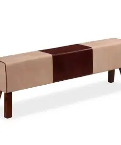 vidaXL Bench Genuine Leather and Canvas Beige and Brown 160x28x50 cm