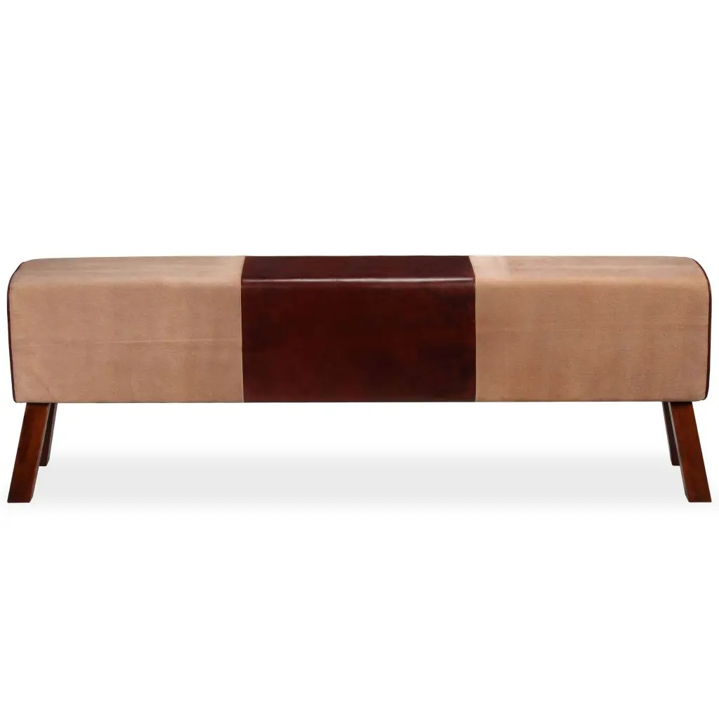 vidaXL Bench Genuine Leather and Canvas Beige and Brown 160x28x50 cm