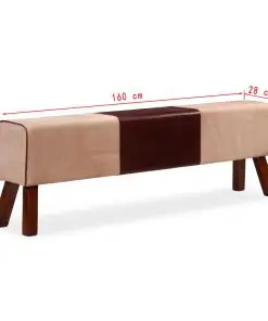 vidaXL Bench Genuine Leather and Canvas Beige and Brown 160x28x50 cm