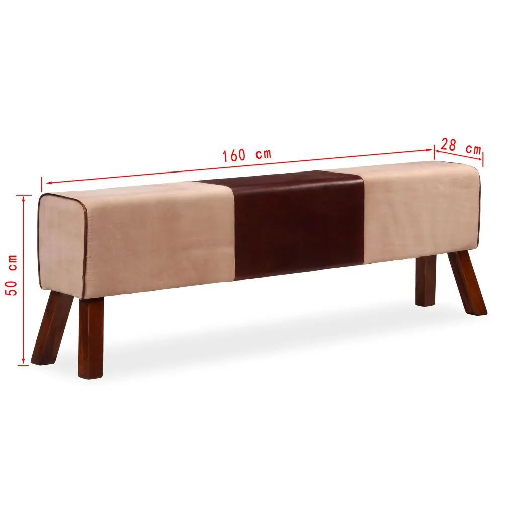 vidaXL Bench Genuine Leather and Canvas Beige and Brown 160x28x50 cm