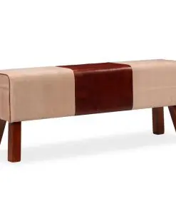 vidaXL Bench Genuine Leather and Canvas Beige and Brown 120x30x45 cm vidaXL Bench Genuine Leather and Canvas Beige and Brown 120x30x45 cm