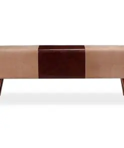 vidaXL Bench Genuine Leather and Canvas Beige and Brown 120x30x45 cm