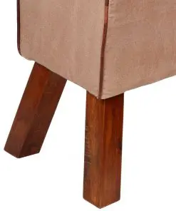 vidaXL Bench Genuine Leather and Canvas Beige and Brown 120x30x45 cm