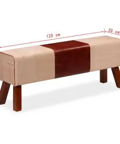 vidaXL Bench Genuine Leather and Canvas Beige and Brown 120x30x45 cm