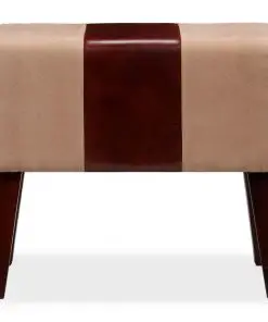 vidaXL Bench Genuine Leather and Canvas Beige and Brown 60x30x50 cm