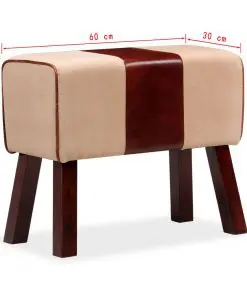 vidaXL Bench Genuine Leather and Canvas Beige and Brown 60x30x50 cm