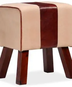 vidaXL Bench Genuine Leather and Canvas Beige and Brown 40x30x45 cm