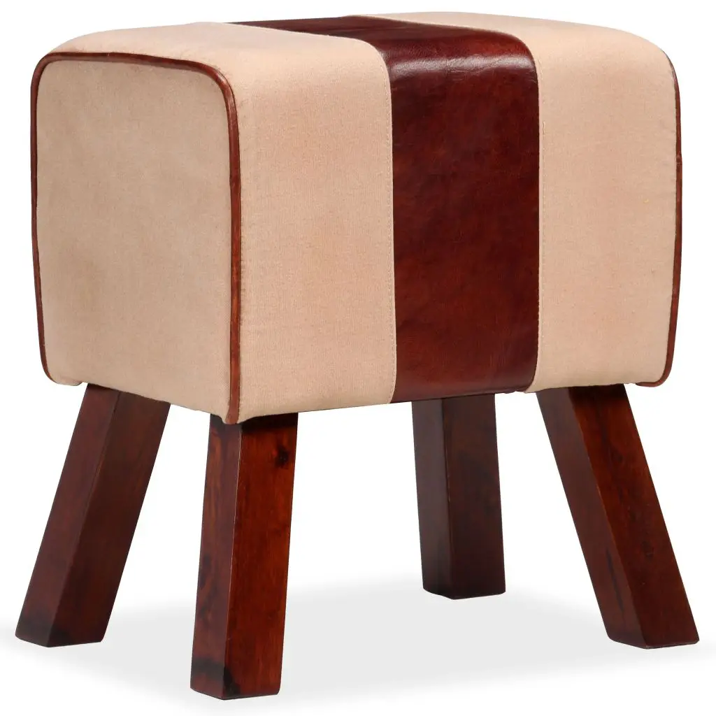 vidaXL Bench Genuine Leather and Canvas Beige and Brown 40x30x45 cm