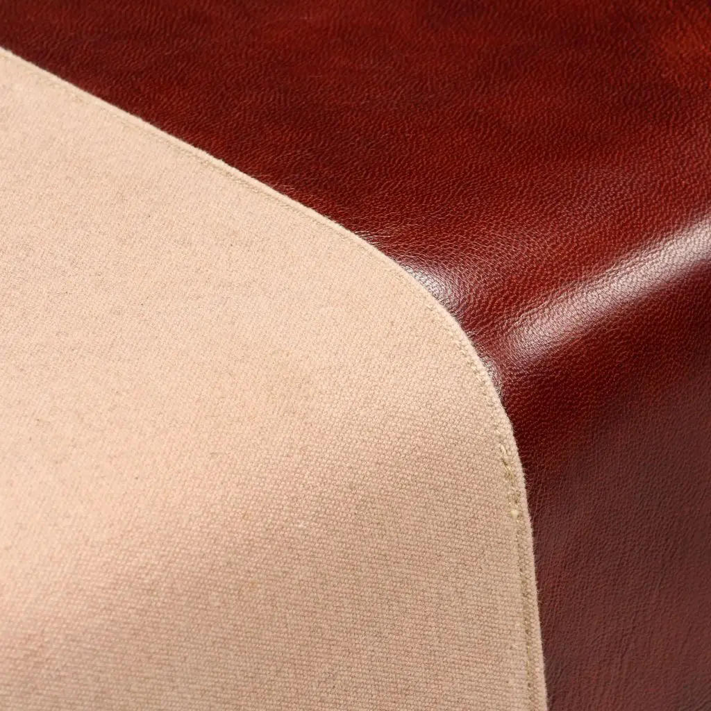 vidaXL Bench Genuine Leather and Canvas Beige and Brown 40x30x45 cm