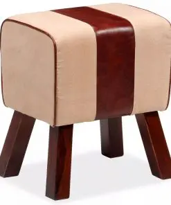 vidaXL Bench Genuine Leather and Canvas Beige and Brown 40x30x45 cm