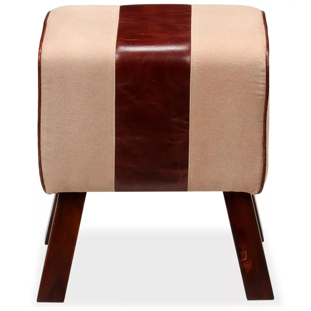 vidaXL Bench Genuine Leather and Canvas Beige and Brown 40x30x45 cm