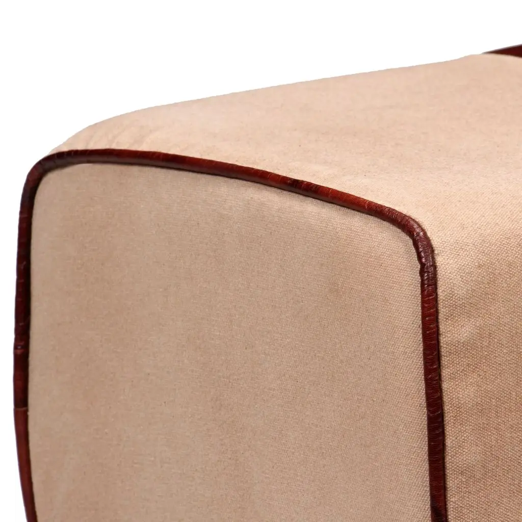 vidaXL Bench Genuine Leather and Canvas Beige and Brown 40x30x45 cm