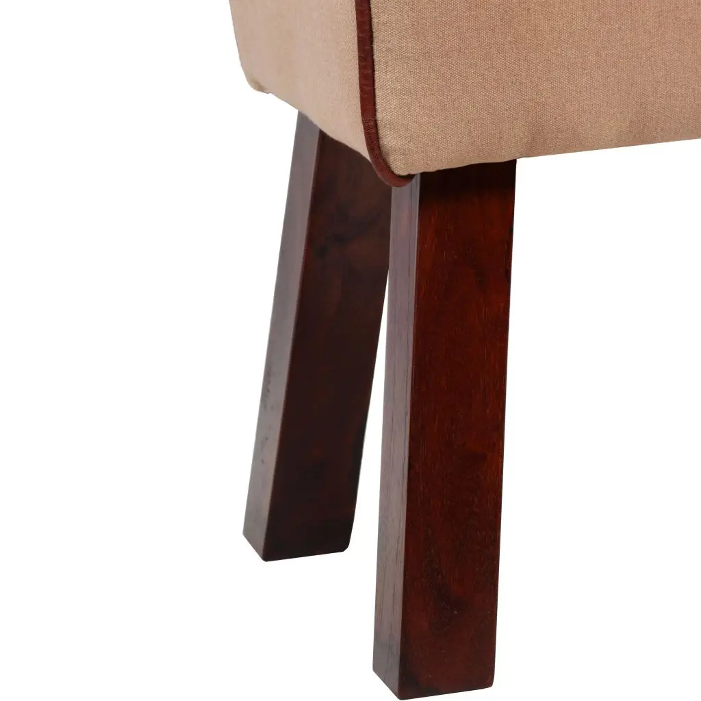 vidaXL Bench Genuine Leather and Canvas Beige and Brown 40x30x45 cm