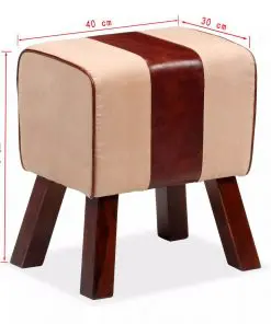 vidaXL Bench Genuine Leather and Canvas Beige and Brown 40x30x45 cm