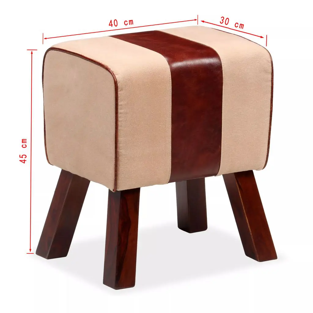 vidaXL Bench Genuine Leather and Canvas Beige and Brown 40x30x45 cm