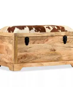 vidaXL Storage Bench Genuine Leather and Solid Mango Wood 80x44x44 cm