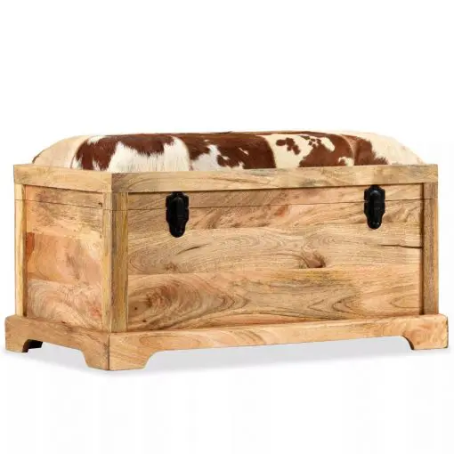 vidaXL Storage Bench Genuine Leather and Solid Mango Wood 80x44x44 cm