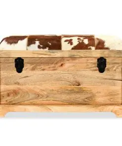 vidaXL Storage Bench Genuine Leather and Solid Mango Wood 80x44x44 cm