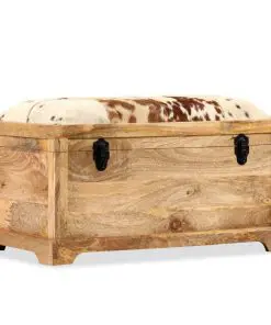vidaXL Storage Bench Genuine Leather and Solid Mango Wood 80x44x44 cm