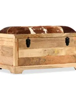 vidaXL Storage Bench Genuine Leather and Solid Mango Wood 80x44x44 cm