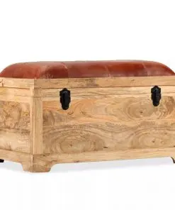 vidaXL Storage Bench Genuine Leather and Solid Mango Wood 80x44x44 cm