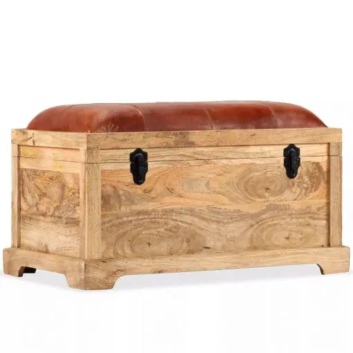 vidaXL Storage Bench Genuine Leather and Solid Mango Wood 80x44x44 cm