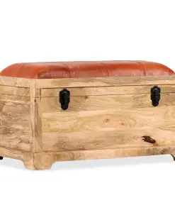 vidaXL Storage Bench Genuine Leather and Solid Mango Wood 80x44x44 cm