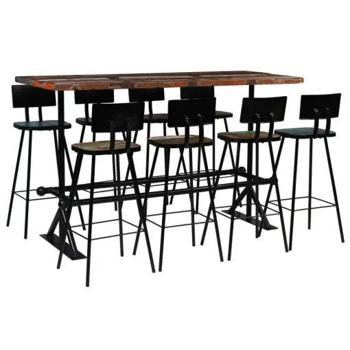 vidaXL Bar Set 9 Piece Solid Reclaimed Wood Multicolour