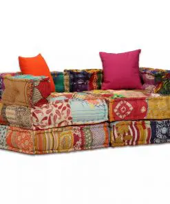 vidaXL 2-Seater Modular Pouffe Patchwork Fabric