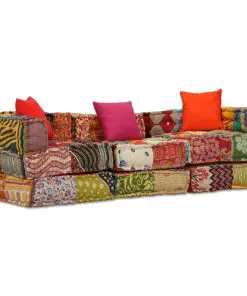 vidaXL 3-Seater Modular Pouffe Patchwork Fabric