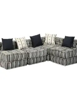 vidaXL 4-Seater Modular Pouffe Grey Stripe Fabric