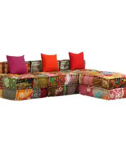 vidaXL 3-Seater Modular Pouffe Patchwork Fabric