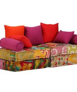 vidaXL 2-Seater Modular Pouffe Patchwork Fabric