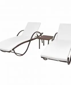 vidaXL Sun Loungers 2 pcs with Table Poly Rattan Brown