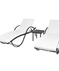 vidaXL Sun Loungers 2 pcs with Table Poly Rattan Black (42884+42886)