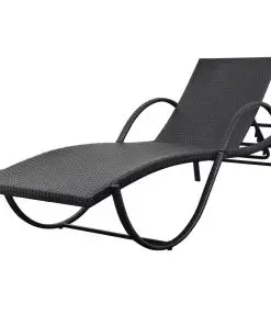 vidaXL Sun Loungers 2 pcs with Table Poly Rattan Black (42884+42886)
