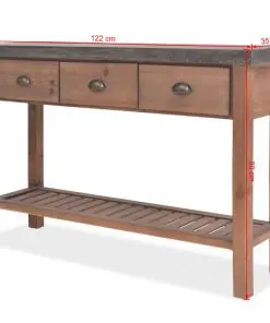 vidaXL Console Table Solid Fir Wood 122x35x80 cm