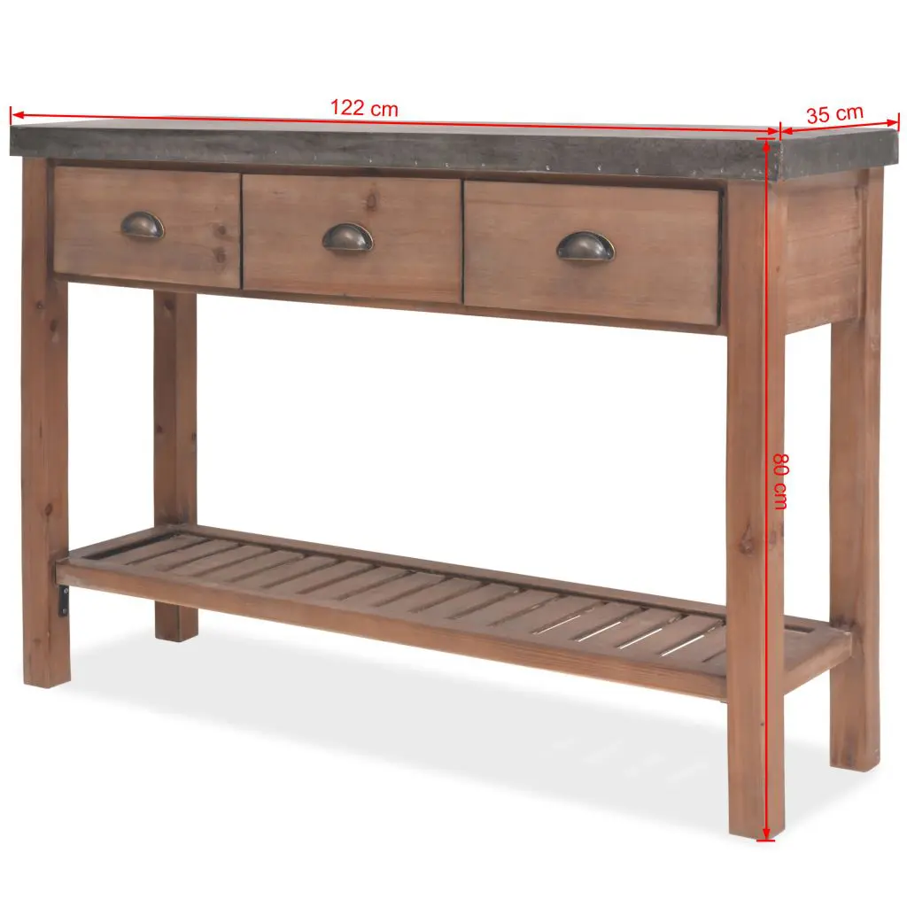 vidaXL Console Table Solid Fir Wood 122x35x80 cm