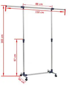 vidaXL Adjustable Clothes Rack Stainless Steel 165x44x150 cm Silver