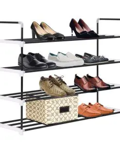 vidaXL Shoe Rack with 4 Shelves Metal and Plastic Black
