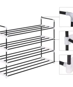 vidaXL Shoe Rack with 4 Shelves Metal and Plastic Black