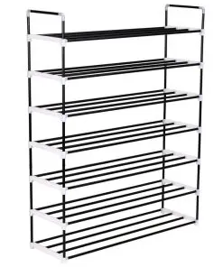 vidaXL Shoe Rack with 7 Shelves Metal and Plastic Black