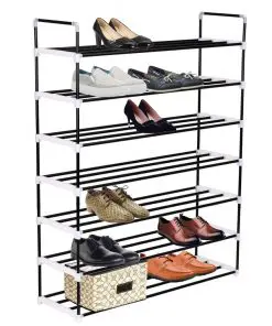 vidaXL Shoe Rack with 7 Shelves Metal and Plastic Black
