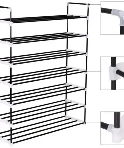 vidaXL Shoe Rack with 7 Shelves Metal and Plastic Black