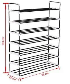vidaXL Shoe Rack with 7 Shelves Metal and Plastic Black